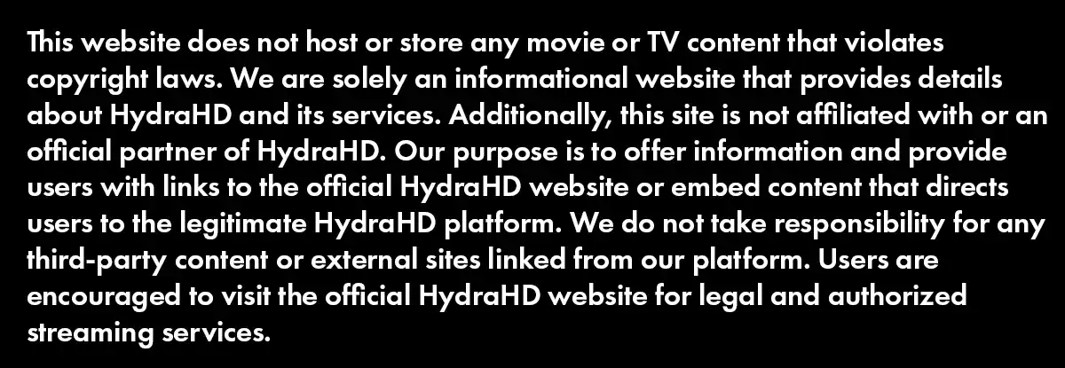 HydraHD important notes banner for safe and secure free HD streaming